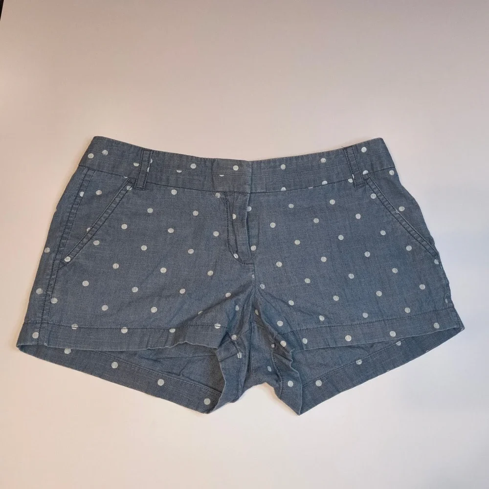 J. Crew Polka Dot City Fit Mini Shorts Blue Chambray Cotton Size 6 50711